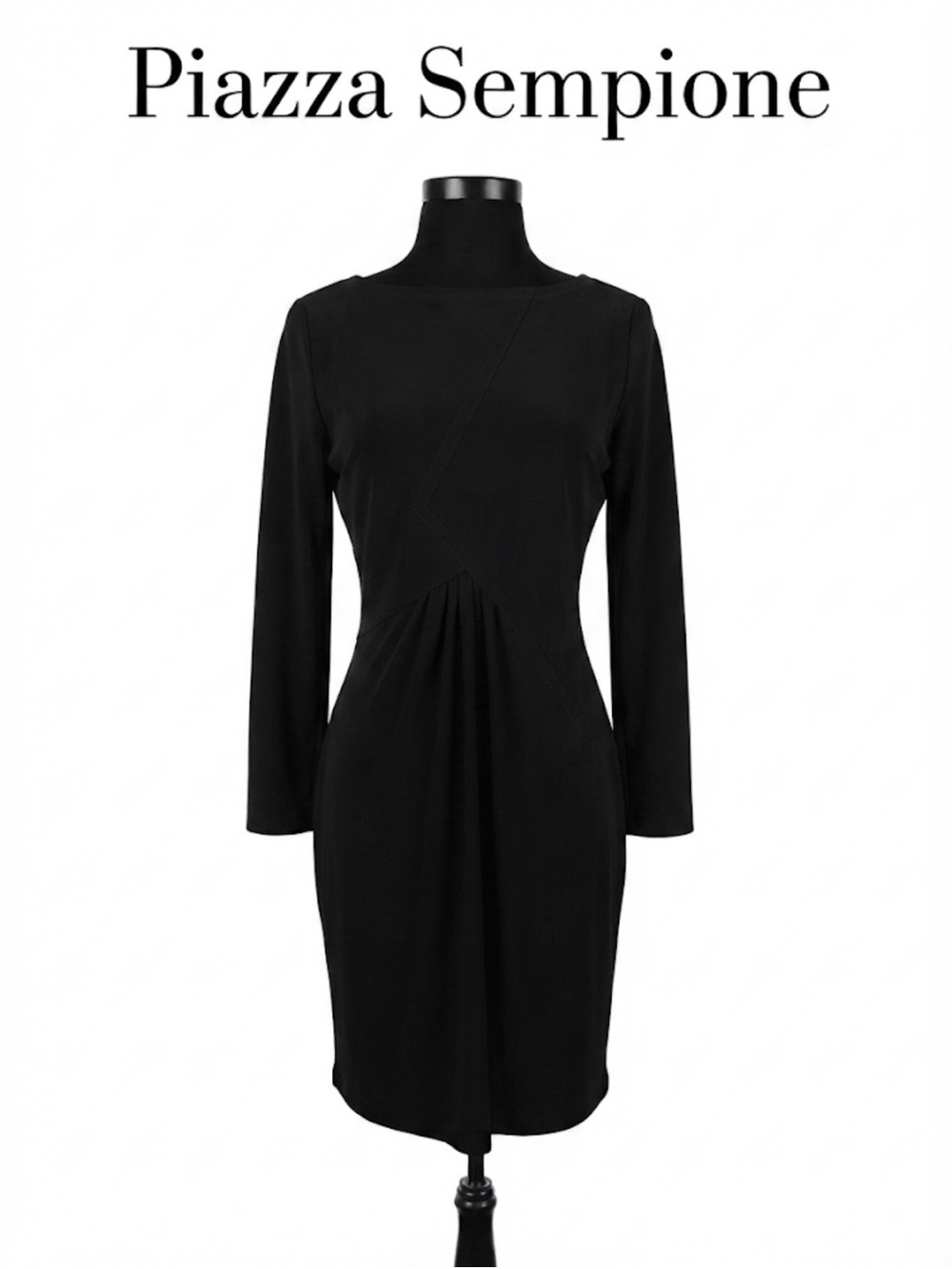 Piazza Sempione Navy Blue Long-Sleeve Draped Sheath Dress Size 44/14 US 0145